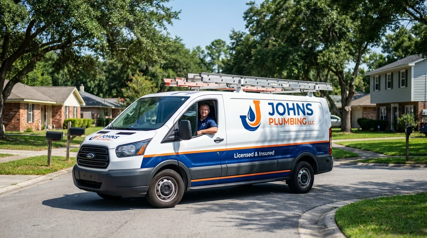 Johns Plumbing LLC service van in Winsted, CT