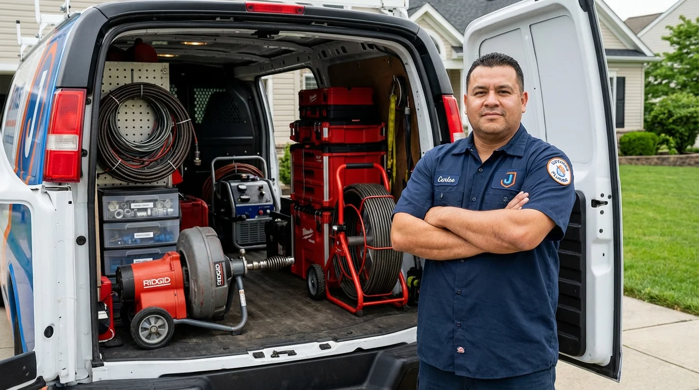 Professional drain cleaning equipment and Johns Plumbing LLC plumber in Winsted