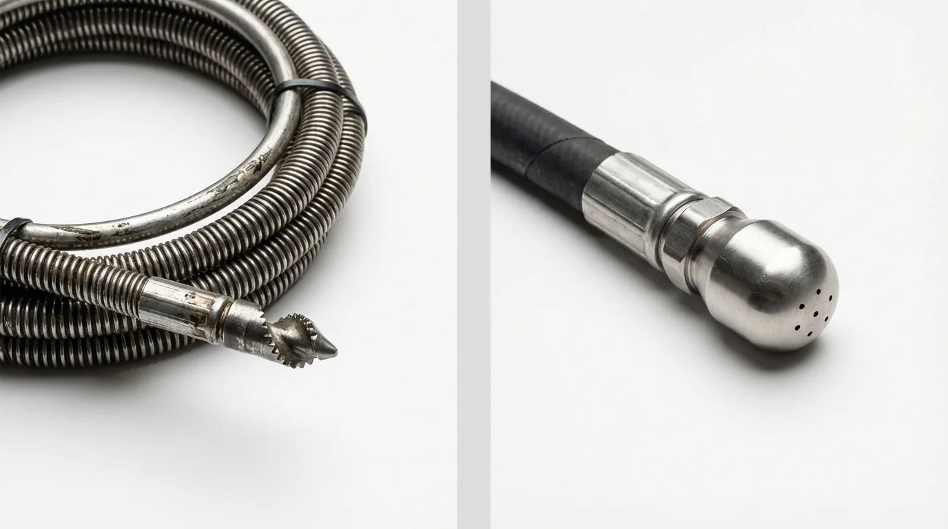 Drain snake cable and hydro jetting nozzle used for drain cleaning in Winsted, CT