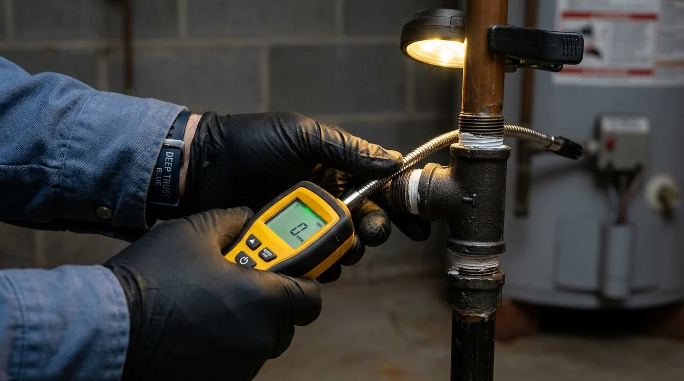 Gas leak detection with electronic sniffer by Johns Plumbing LLC in Winsted