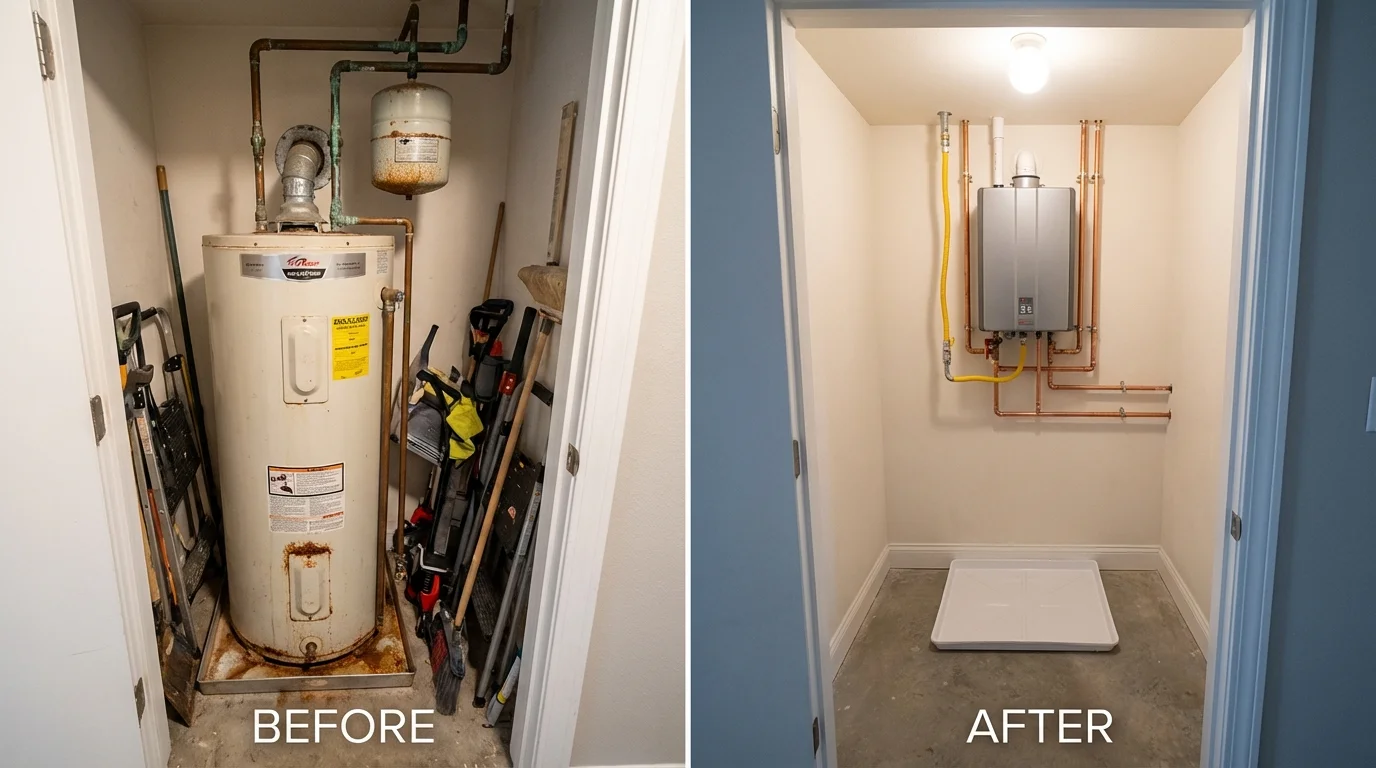 Tank water heater versus wall-mounted tankless unit comparison for Winsted, CT homeowners